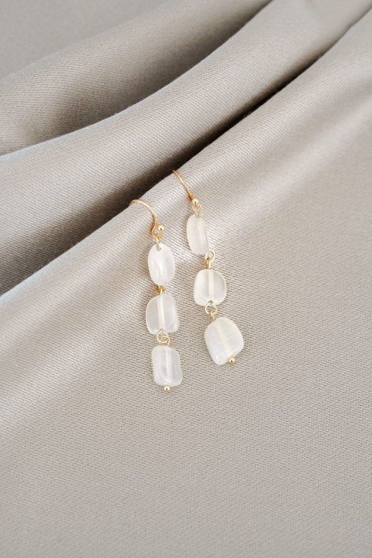 Gold Tone Moonstone 3 Drop Earrings - Earrings - British D'sire