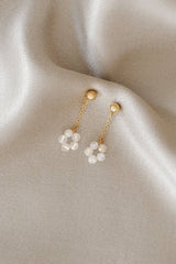 Gold Tone Moonstone Flower Crystal Earrings - Earrings - British D'sire