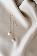 Gold Tone Raw Moonstone Dangle Drop Earrings - Earrings - British D'sire