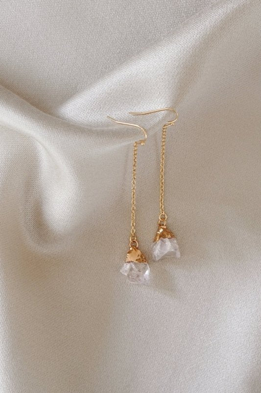 Gold Tone Raw Quartz Dangle Drop Earrings - Earrings - British D'sire