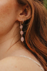 Gold Tone Rose Quartz 3 Drop Earrings - Earrings - British D'sire