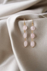 Gold Tone Rose Quartz 3 Drop Earrings - Earrings - British D'sire