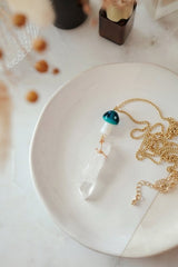 Gold Tone Turquoise Mushroom & Raw Quartz Pendant Necklace - Necklaces - British D'sire