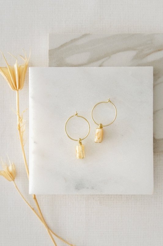 Gold Wire Citrine Hoop Earrings - Earrings - British D'sire