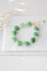 Green Aventurine & Gold Love Heart Crystal Bracelet - Bracelets - British D'sire