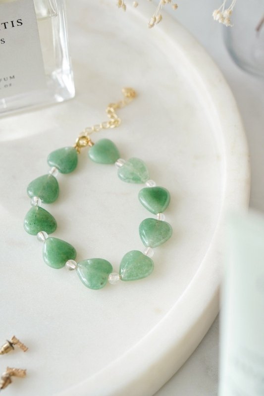 Green Aventurine & Gold Love Heart Crystal Bracelet - Bracelets - British D'sire