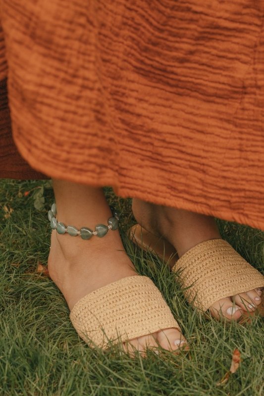 Green Aventurine Love Heart & Gold Crystal Anklet - Anklets - British D'sire