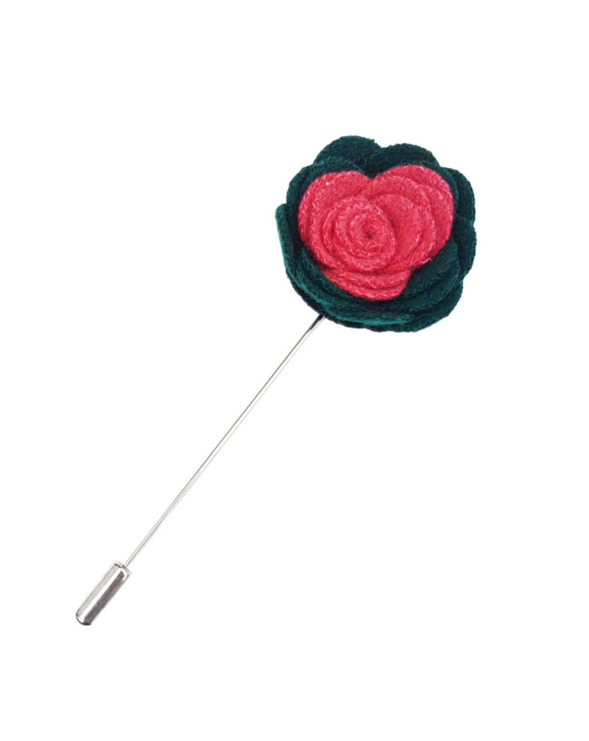 Felt Rose Lapel Pin, Green and Pink