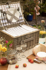 Grey Checked Wicker Picnic Basket with Cooler - Fitted Picnic Baskets - British D'sire