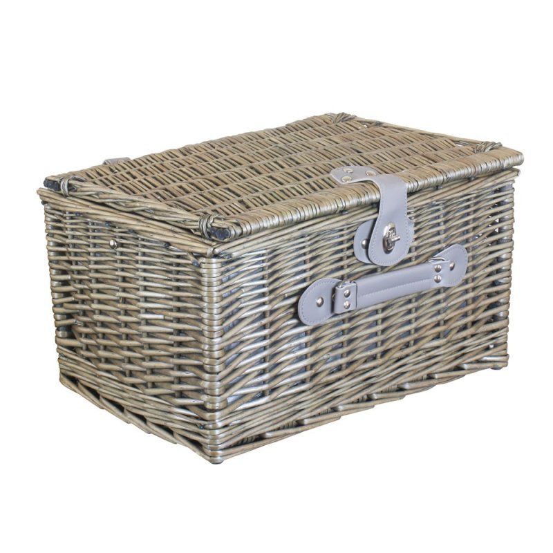 Grey Checked Wicker Picnic Basket with Cooler - Fitted Picnic Baskets - British D'sire