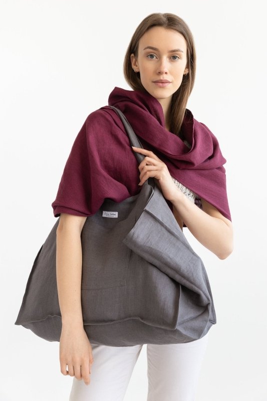 Grey linen beach bag - Beach Bags - British D'sire