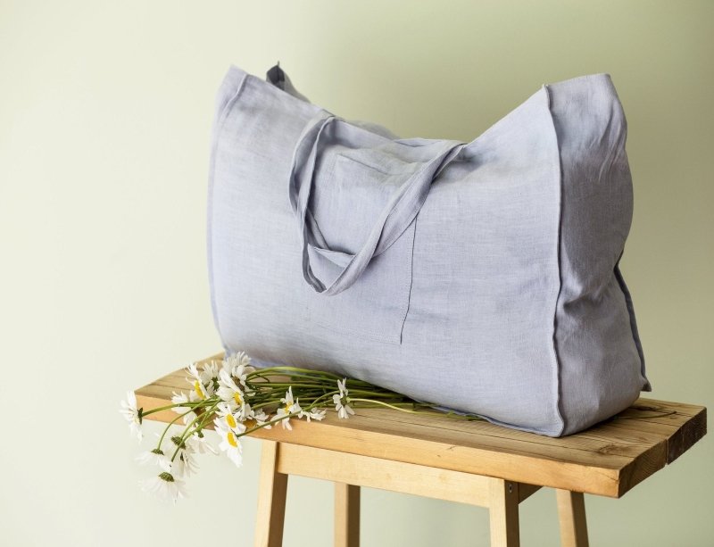 Grey linen beach bag - Beach Bags - British D'sire