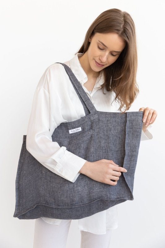 Grey linen beach bag - Beach Bags - British D'sire