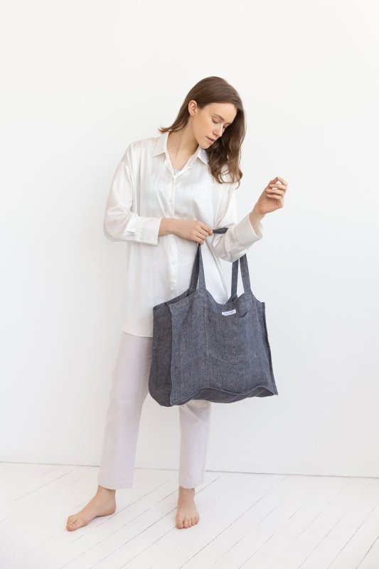 Grey linen beach bag - Beach Bags - British D'sire