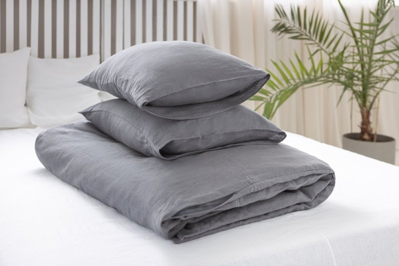 Grey linen bedding set with zipper - Bedding sets with zipper - British D'sire