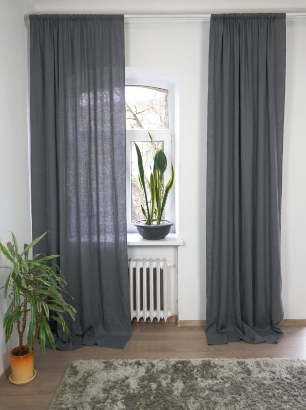 Grey linen curtain with rod pocket - Rod pocket - British D'sire