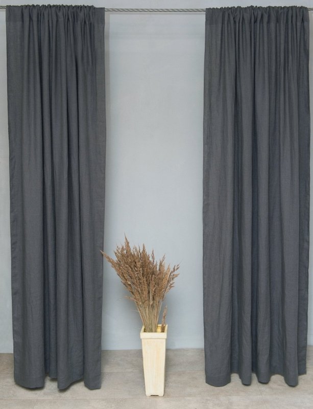 Grey linen curtain with rod pocket - Rod pocket - British D'sire