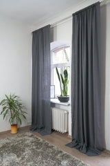 Grey linen curtain with rod pocket - Rod pocket - British D'sire