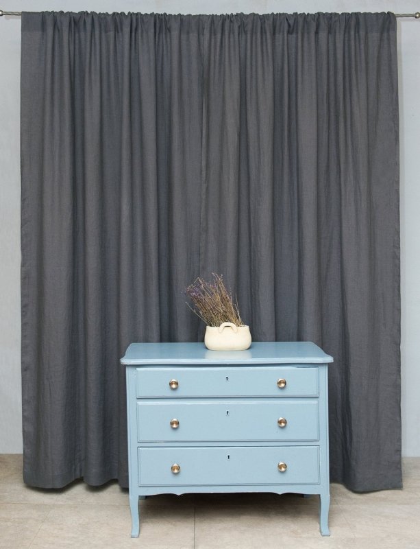 Grey linen curtain with rod pocket - Rod pocket - British D'sire