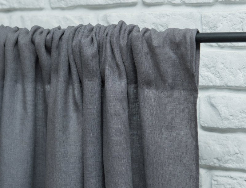 Grey linen curtain with rod pocket - Rod pocket - British D'sire