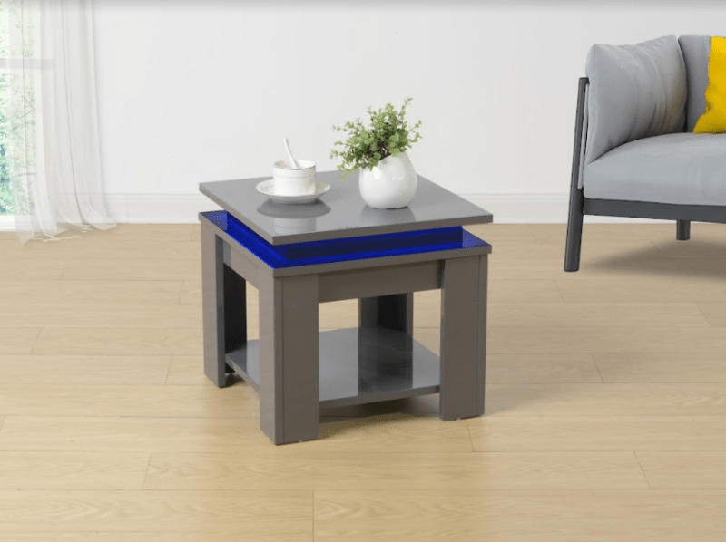 GREY Square Side Table with BLUE LED Light - EFFULGENCE - Side Table - British D'sire