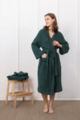 Greyish Green linen waffle robe for men - Linen waffle robes - British D'sire