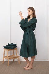 Greyish Green linen waffle robe - Linen waffle robes - British D'sire