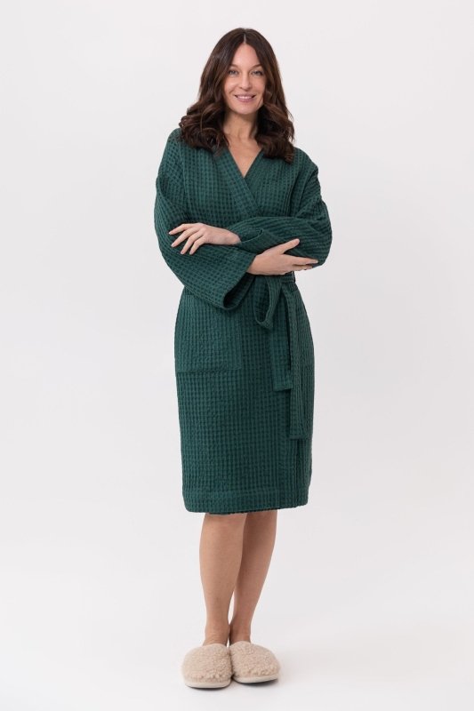 Greyish Green linen waffle robe - Linen waffle robes - British D'sire