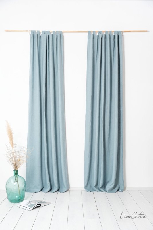 Greyish Mint linen curtain with tabs - Tab top - British D'sire