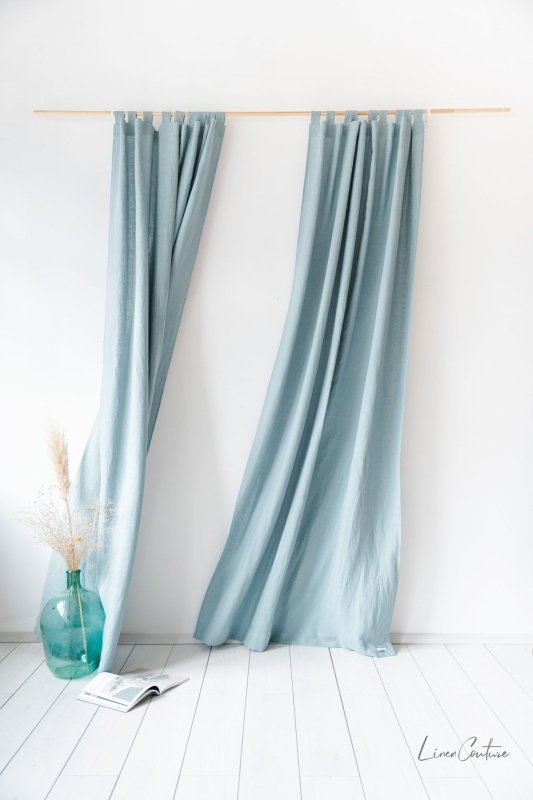 Greyish Mint linen curtain with tabs - Tab top - British D'sire