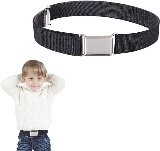 Gunwon 1Pcs Black Kids Belt Kids Belt,Kids Adjustable Elastic Belt Kids Elastic Stretch Belts with Hook and Loop Buckle Elastic Magnetic Belt Elastic, Jeans Great Suitable for Play and Travel - Kids Belt - British D'sire