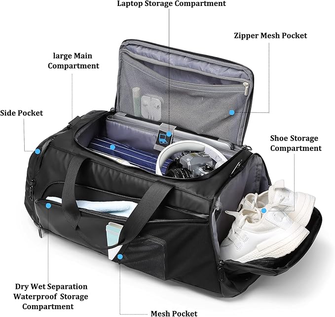 Gym Sports Bag for Men,40L Waterproof Gym Duffle Bag with Shoes Compartment and Wet Pocket,Travel Duffel Bag with Shoulder Strap and Backpack Function - Gym Bags - British D'sire