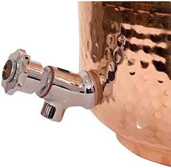 Hammered Handmade Pure Copper Water Dispenser 8 Liter Matka Ayurveda Healing Water Storage Tank Copper Pitcher with 2 Hammered Tumbler Glass Set - Bottles & Thermos - British D'sire