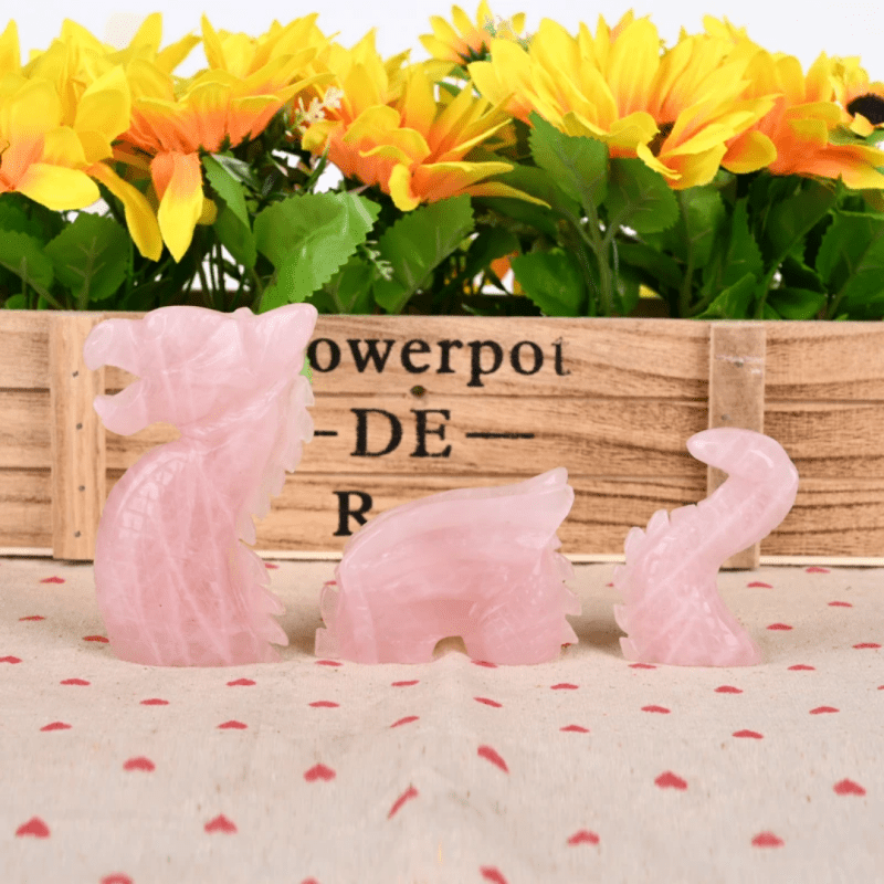 Hand carved natural gemstone chinese dragon labradorite rose quartz dragon carvings for fengshui - Crystal Image - British D'sire