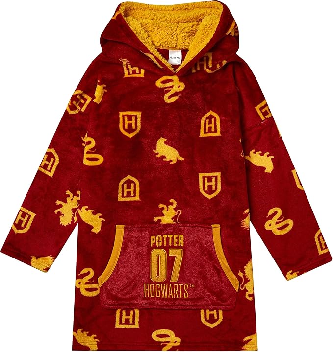 Harry Potter Kids Blanket Hoodie Oversized Fleece Ultra Soft and Cosy Hogwarts All Over Print Red One Size - Hoodies - British D'sire