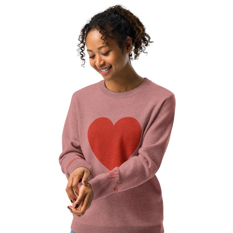 Heart Knitted crew neck sweater CORAL - knitwear - British D'sire