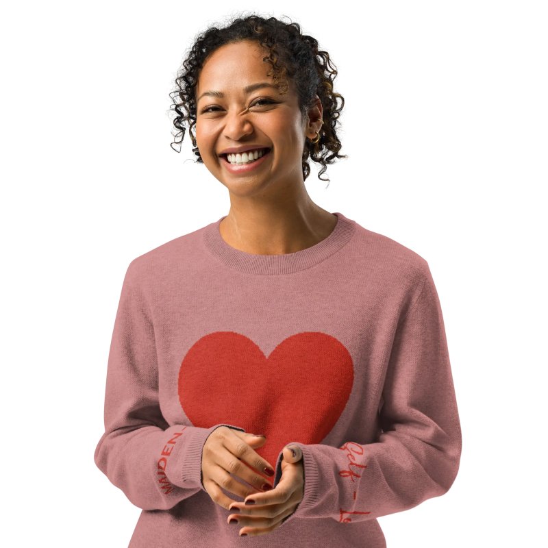 Heart Knitted crew neck sweater CORAL - knitwear - British D'sire