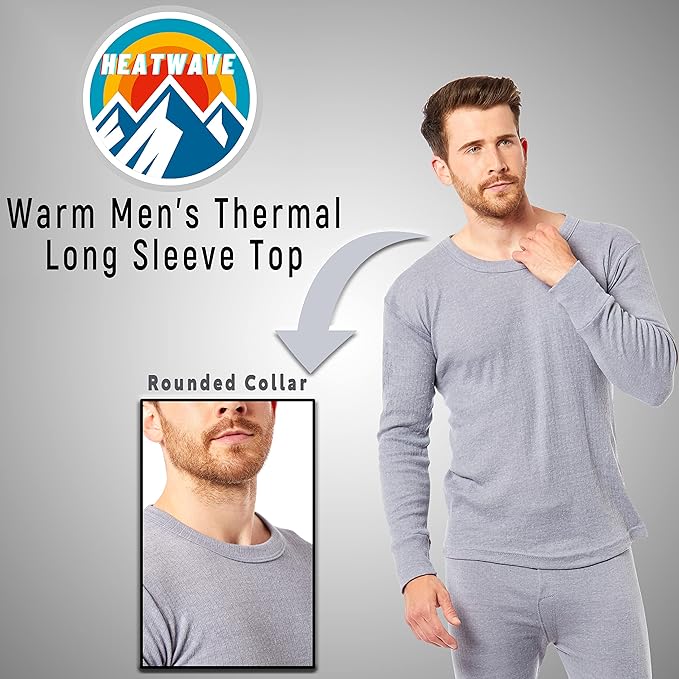 Heatwave® Pack of 2 Men's Thermal Long Sleeve Top, Warm Underwear Baselayer, S M L XL XXL Thermals - Thermal Sets - British D'sire