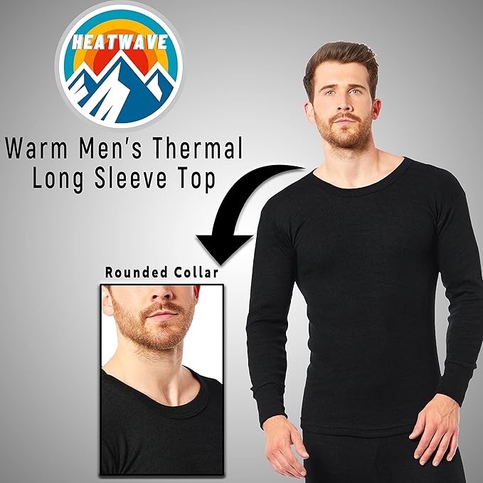 Heatwave® Pack of 2 Men's Thermal Long Sleeve Top, Warm Underwear Baselayer, S M L XL XXL Thermals - Thermal Sets - British D'sire