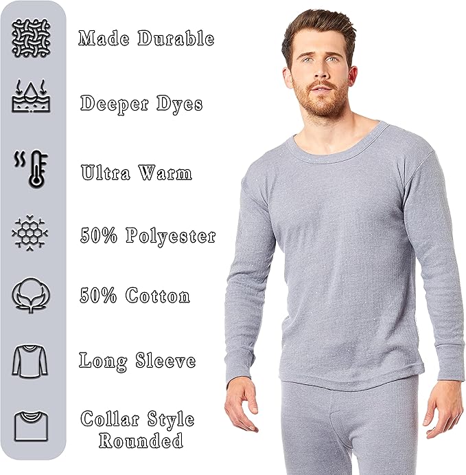 Heatwave® Pack of 2 Men's Thermal Long Sleeve Top, Warm Underwear Baselayer, S M L XL XXL Thermals - Thermal Sets - British D'sire