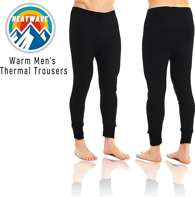 Heatwave® Pack of 2 Men's Thermal Trousers Long Johns Warm Underwear Baselayer, S M L XL XXL Thermals - Thermal Bottoms - British D'sire