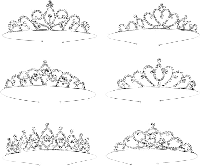 Hedume 6 Pack Girls Princess Crystal Tiara Crown, Rhinestone Princess Crown for Birthday Party, Wedding, Prom, Pageant - Hair Jewellery - British D'sire