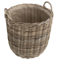 Hessian Lined Tall Round Fireside Rattan Log Basket - Log Baskets - British D'sire