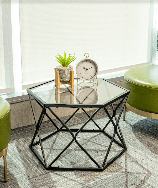 Hexagon Tempered Glass Black Coffee Side Table (Big) - SLENDER - Coffee Table - British D'sire