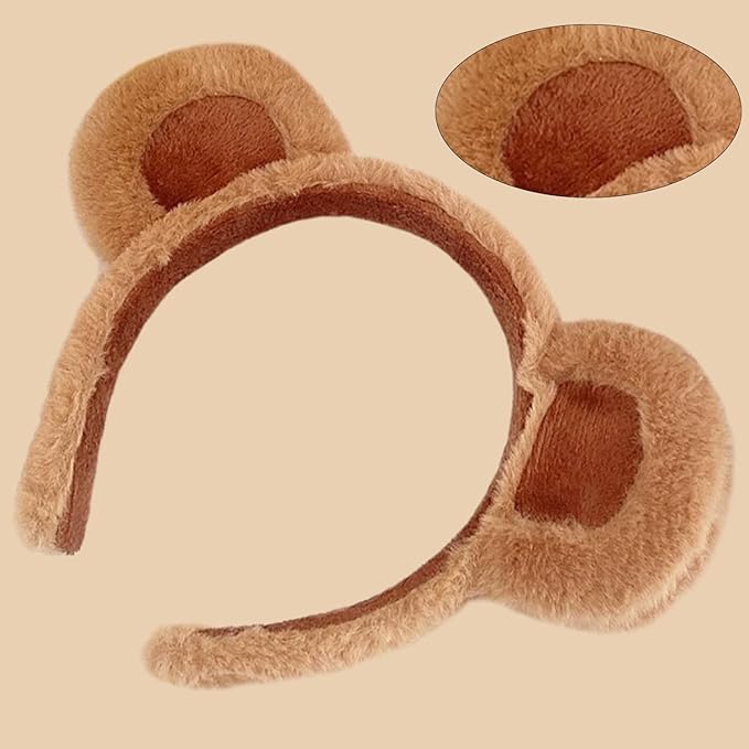 HIXNUG 3Pcs Bear Ears Headband Brown Plush Animal Hair Hoops Cute Alice Headband Animal Party Costume Accessories for Adult Kids - Headbands - British D'sire