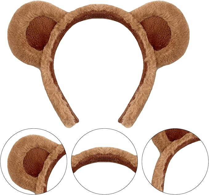 HIXNUG 3Pcs Bear Ears Headband Brown Plush Animal Hair Hoops Cute Alice Headband Animal Party Costume Accessories for Adult Kids - Headbands - British D'sire