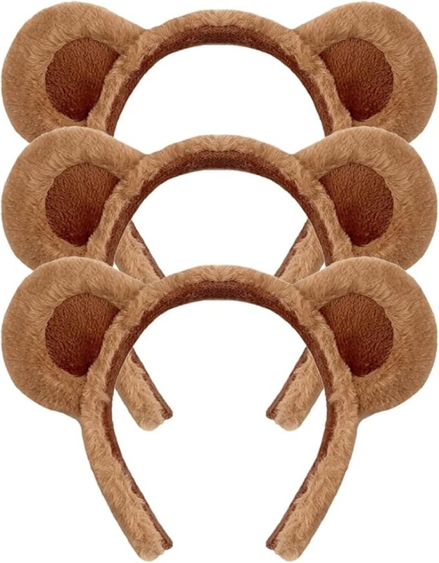 HIXNUG 3Pcs Bear Ears Headband Brown Plush Animal Hair Hoops Cute Alice Headband Animal Party Costume Accessories for Adult Kids - Headbands - British D'sire