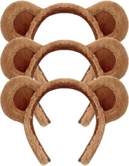 HIXNUG 3Pcs Bear Ears Headband Brown Plush Animal Hair Hoops Cute Alice Headband Animal Party Costume Accessories for Adult Kids - Headbands - British D'sire