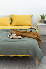 Honey and Safari Green double linen bedding set - Bedding sets with buttons - British D'sire