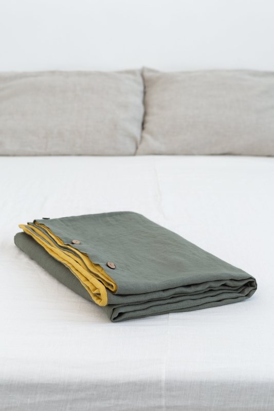 Honey and Safari Green double linen bedding set - Bedding sets with buttons - British D'sire